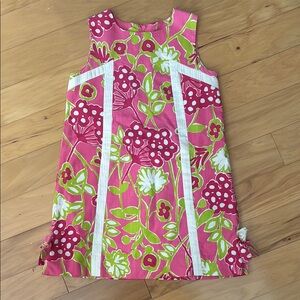 Lily Pulitzer Floral Pink and Green Sleeveless Shift Dress. Girls size 5